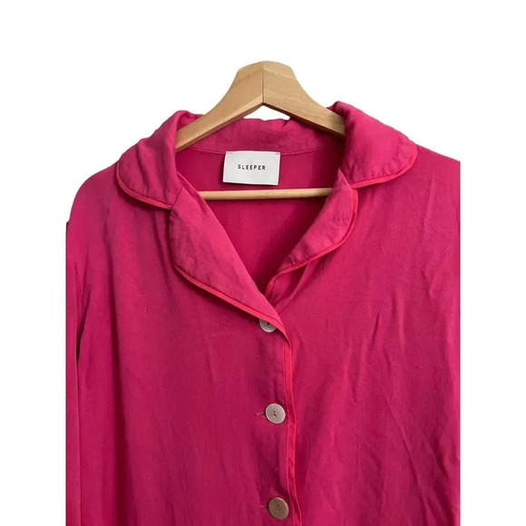 Sleeper Party Cropped Feather Trim Pajama Shirt - Picture 4 of 9